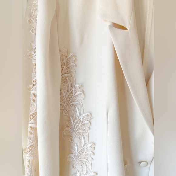 🍦vintage🍦cream embellished with lace blazer M - Picture 3 of 5